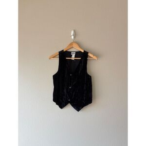 basic editions black velvet button up vest